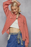 Textured Crop Button-Up Jacket with Flap Pockets