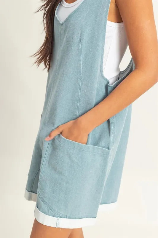 V-Neck Pocket Detail Romper