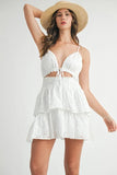 Lace Eyelet Ruffle Mini Dress With Front Cutout