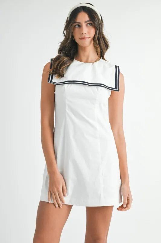 Contrast Piping Square Sailor Collar Mini Dress