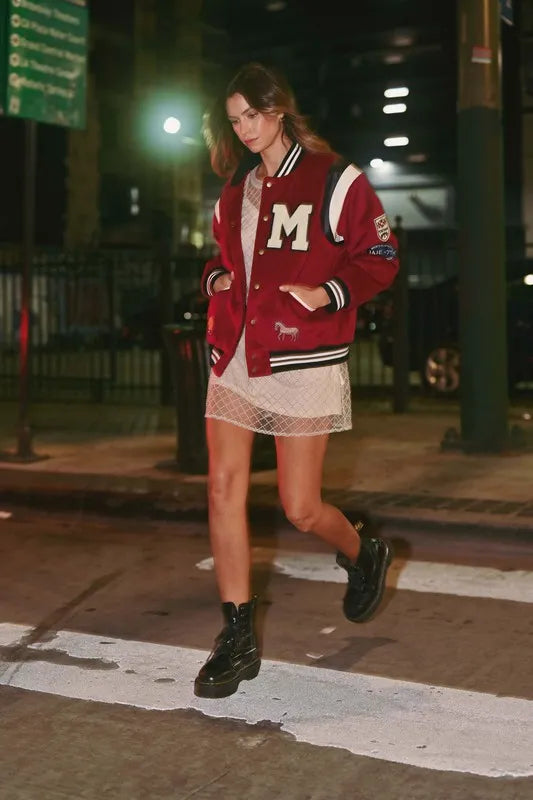 M Bomber Varsity Jacket with Patch Detail
