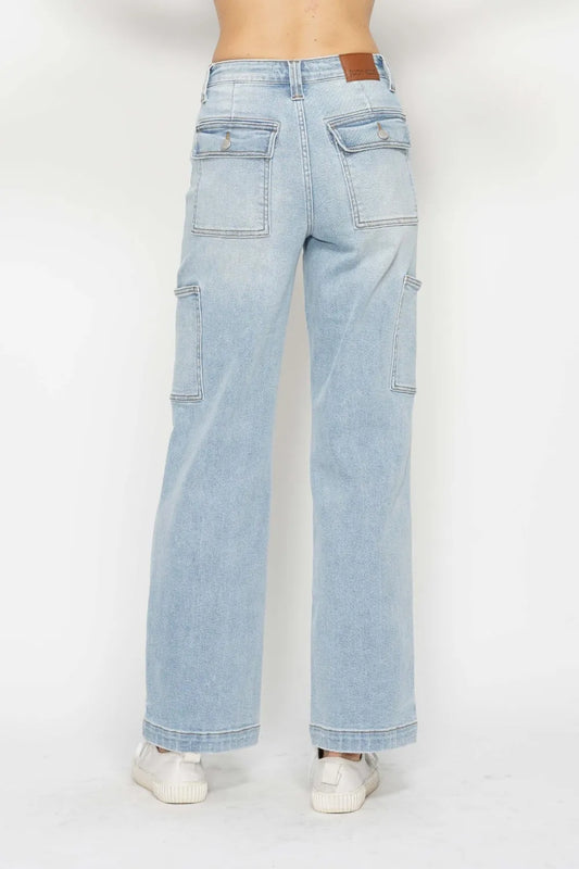 High-Rise Utility Straight-Leg Cargo Jeans