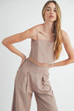 Linen Mix Crop Cami and Wide Leg Pants Set
