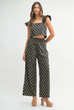 Floral Print Ruffle Top and Pants Set