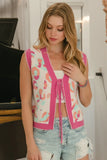 Leopard Sweater Vest With Front Tie and Scallop Detail