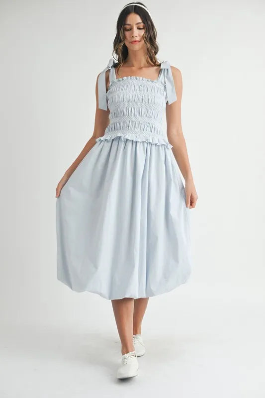 Smocked Bodice Bubble Midi Dress