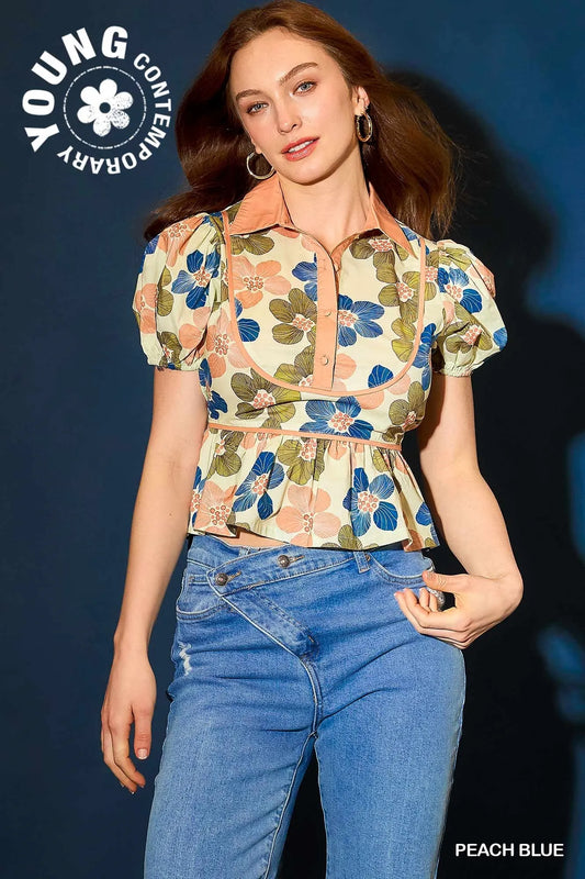 Vintage-Inspired Floral Puff Sleeve Top
