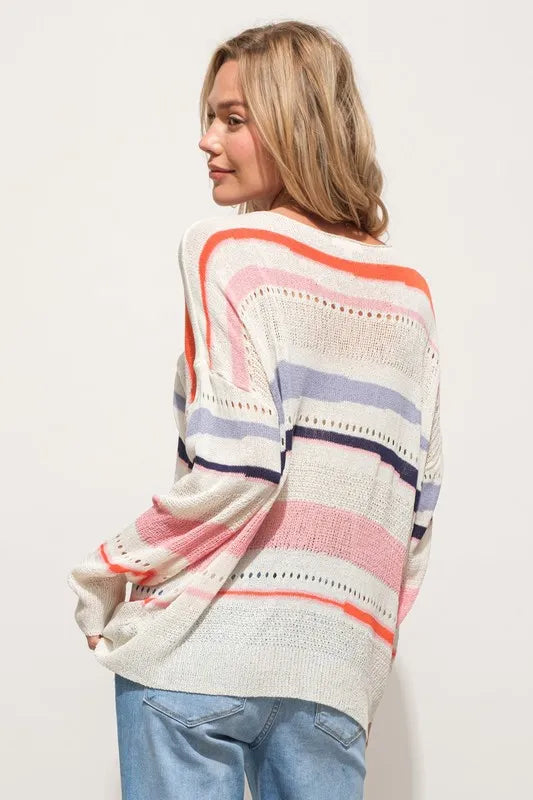 Abstract Striped Light Weight Loose Sweater