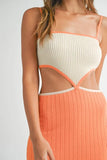Ribbed Knit Color Block Cutout Midi Dress