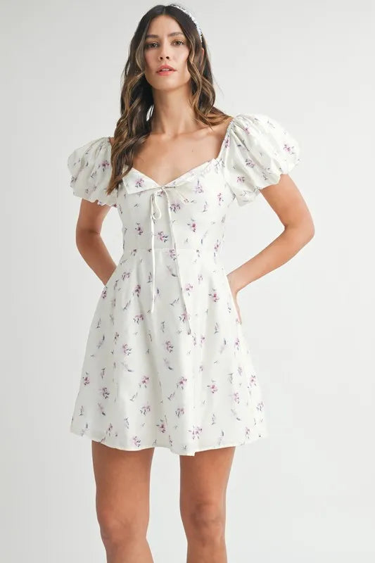 Floral Print Puff Sleeve Mini Dress