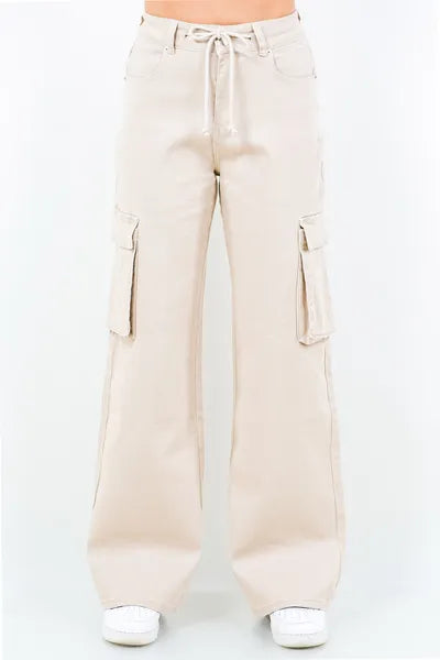 Drawstring Wide Leg Cargo Pants