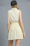 Button-Front Sleeveless Dress with Drawstring Waist