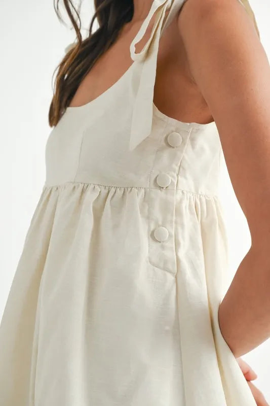 Zig Zag Embroidered Shoulder Tie Mini Dress