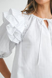 Stripe Ruffle Shoulder Puff Sleeve Blouse