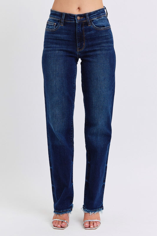 Full Size Raw Hem Straight Leg Jeans - Dark