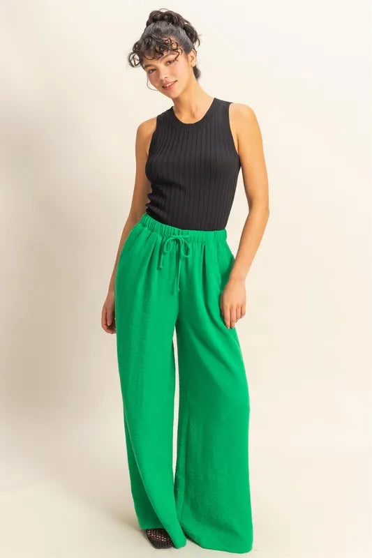 Elasticized Waist Wide Leg Pants