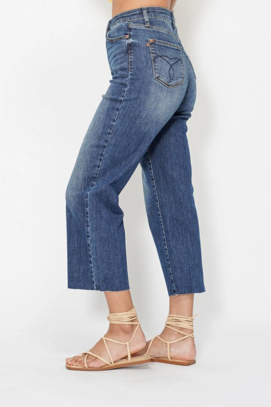 Vintage-Inspired High-Rise Cropped Wide-Leg Denim Jeans