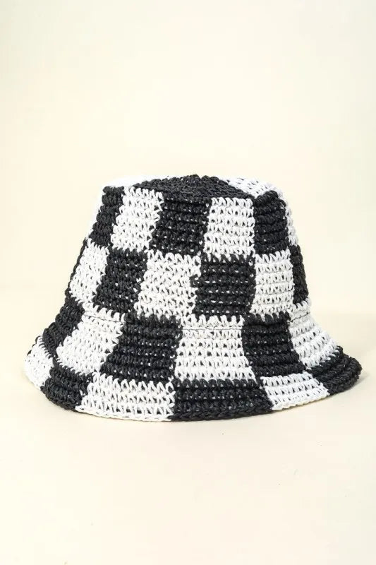 Checkered Design Knit Bucket Hat