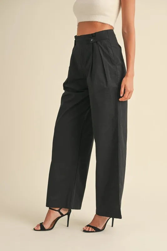 High Waist Front Pleated Detail Wide Leg Pants