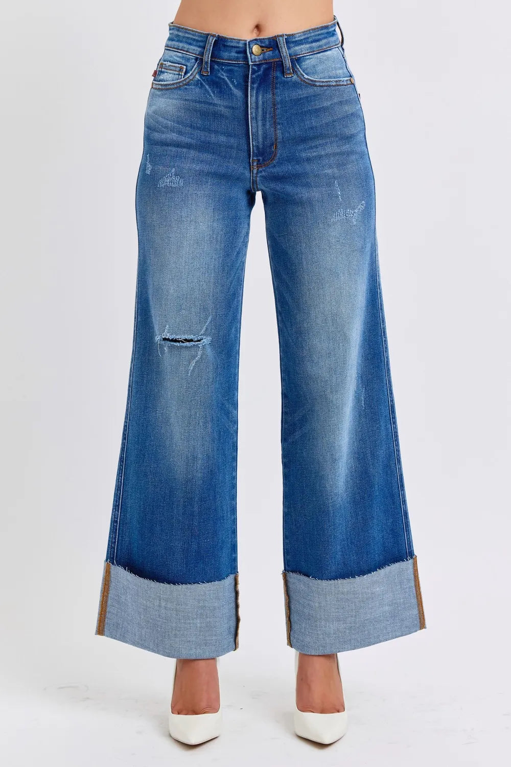 High Waist Wide Leg Jeans with Edgy Distressing