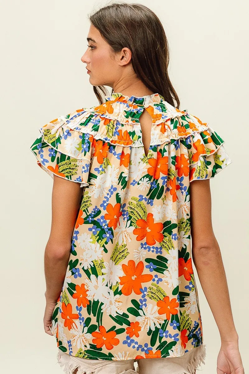 Multi Color Floral Print Woven Top