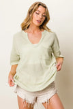 Boucle Sweater Knit Short Sleeve Henley Top