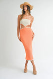 Ribbed Knit Color Block Cutout Midi Dress