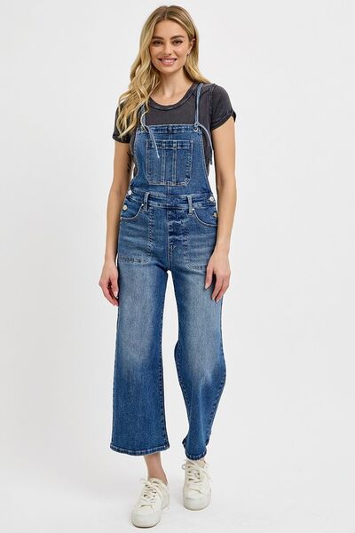 Full Size Knotted Strap Denim Overalls with Pockets Plus Size