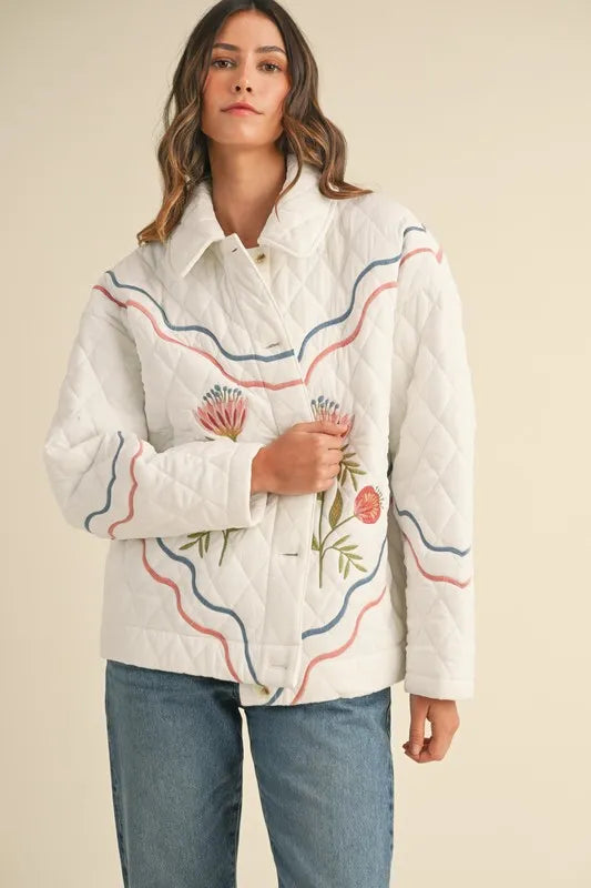 Floral Multi Color Embroidered Quilted Jacket