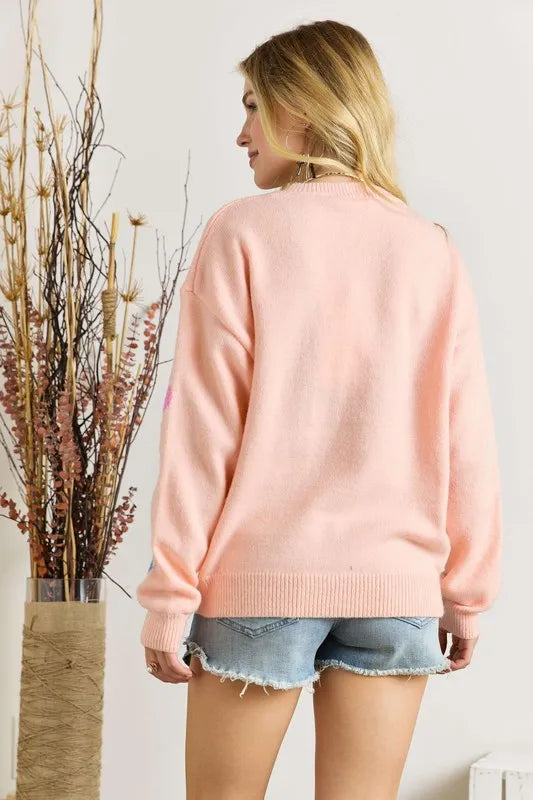 Full Size Flower Popped Sweater