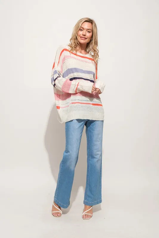 Abstract Striped Light Weight Loose Sweater