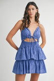 Lace Eyelet Ruffle Mini Dress With Front Cutout