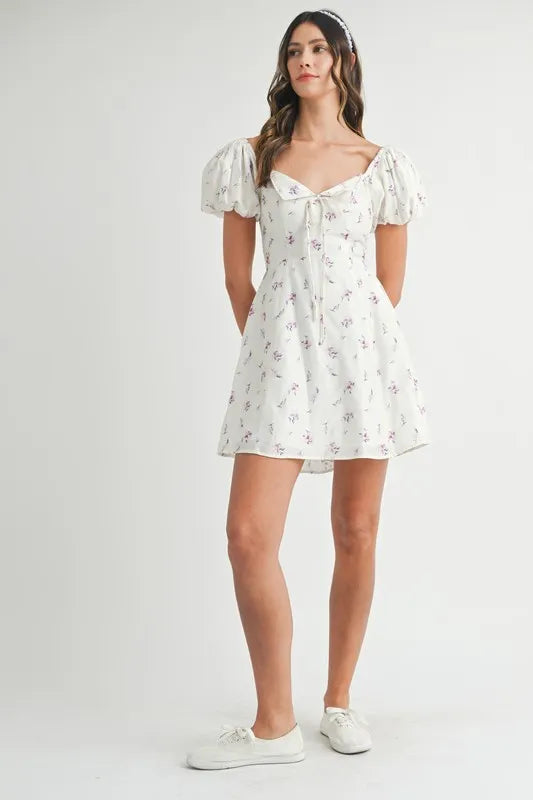 Floral Print Puff Sleeve Mini Dress