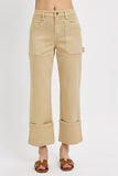Full Size High Rise Wide Straight Cuffed Patch Jeans Plus Size
