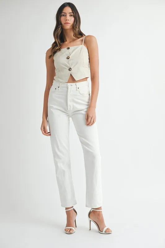 Linen Mix Button Down Tank Top