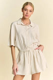 Drawstring Waist Button-Down Shirt Romper