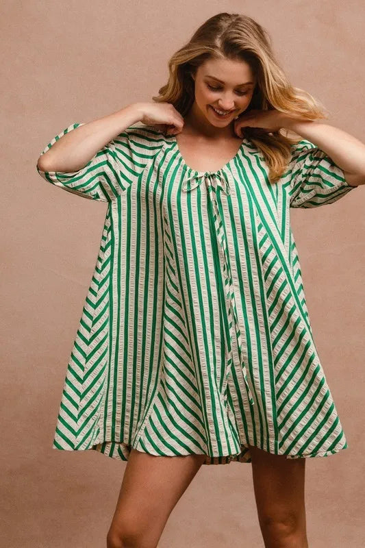 Puffy Sleeves Romper with Back Button Closure