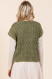 Mineral Wash Cap Sleeve Cable Knit Sweater Top
