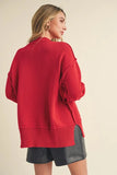 Ribbed Hem Side Slit Round Neck Sweater