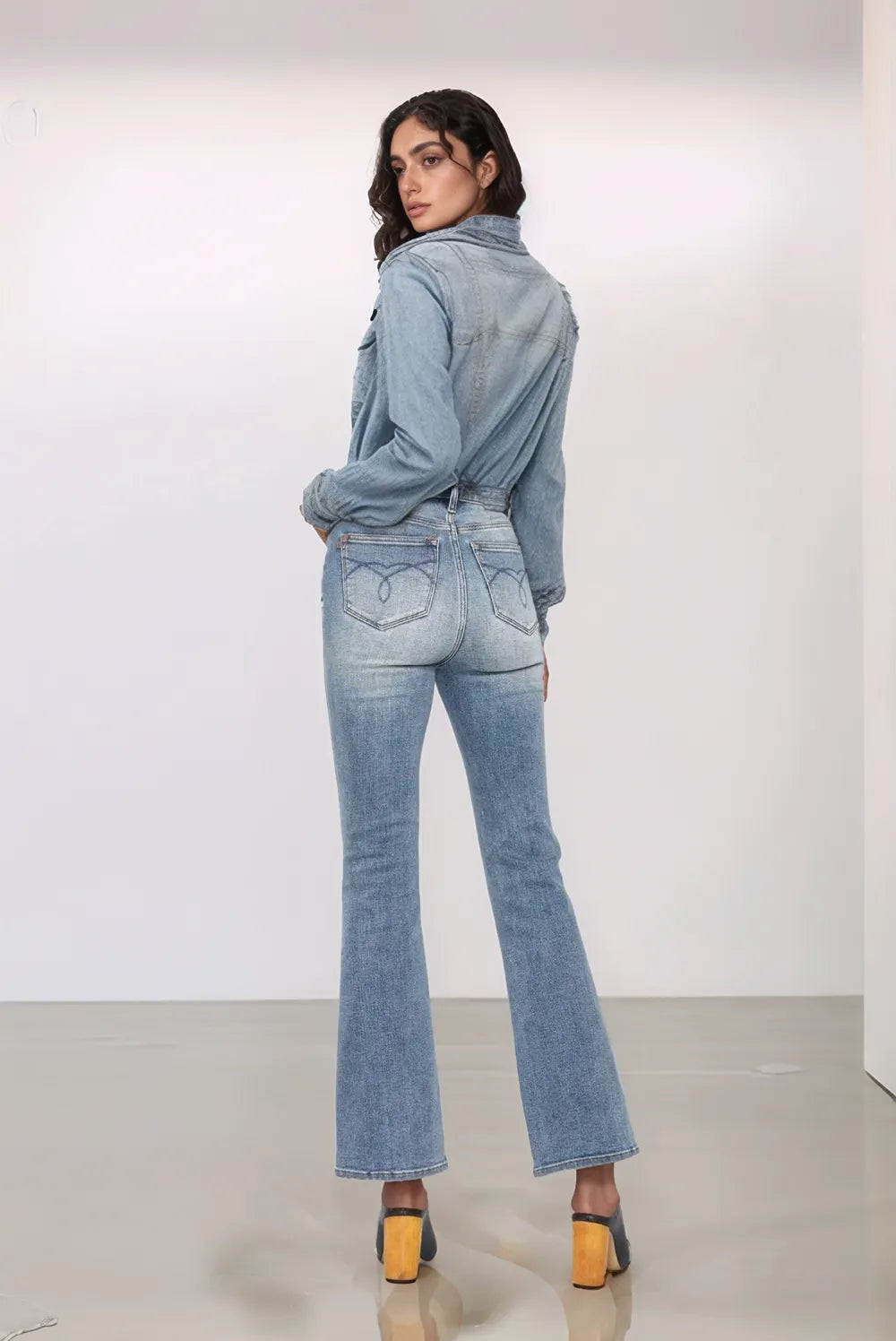 Full Size Tummy Control Back Embroidered Pocketed Bootcut Jeans Plus Size