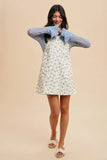 Stretch Ditsy Print Denim Overall Mini Dress