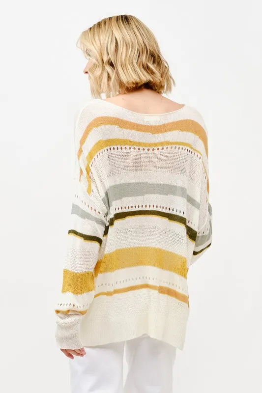 Abstract Striped Light Weight Loose Sweater