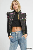 Floral Ruffle Quilted Snap Vest