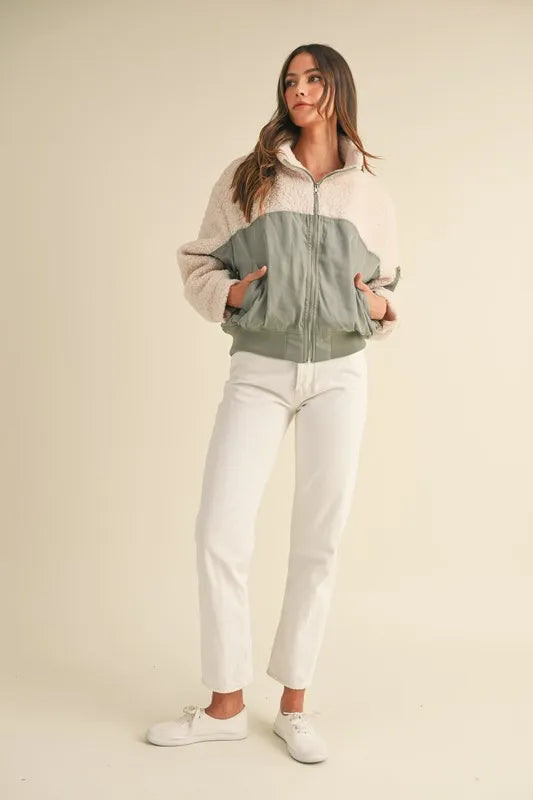 Shearling Contrast Bomber Jacket