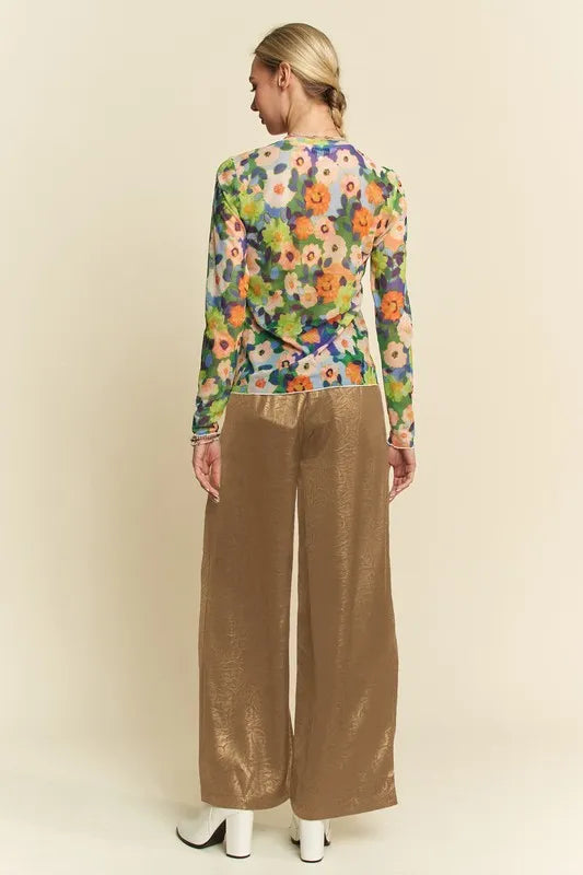 Crinkled Textured Wide Leg Pants