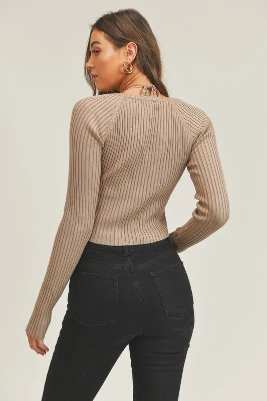 Long Sleeve Crop Sweater Top and Inner Bra Set