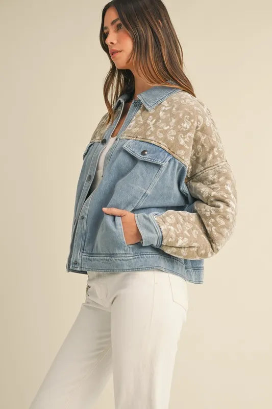 Quilted Paisley Print Contrast Denim Jacket