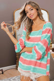 Stripe Printed Bubble Woven Balloon Sleeves Top