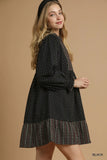 Bohemian Plaid Accent Babydoll Dress