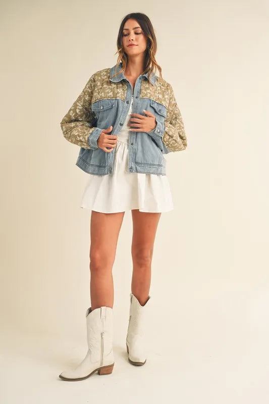 Quilted Paisley Print Contrast Denim Jacket